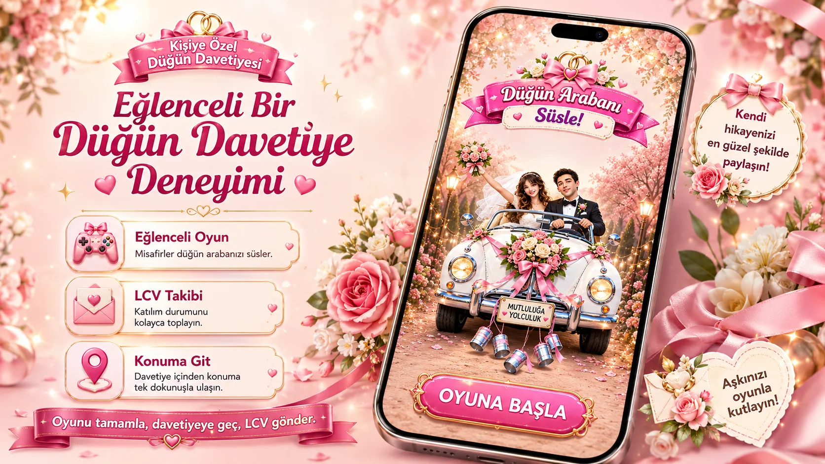 Düğüne Yolculuk Gelin Arabasını Süsleme Oyunu oyun sahnesi